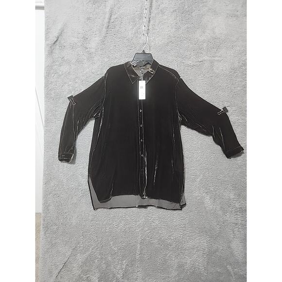 NWT Eileen Fisher Fine Jersey Classic Collar Long Sleeve Shirt Sz L F2vl2-t5786m - Picture 1 of 8
